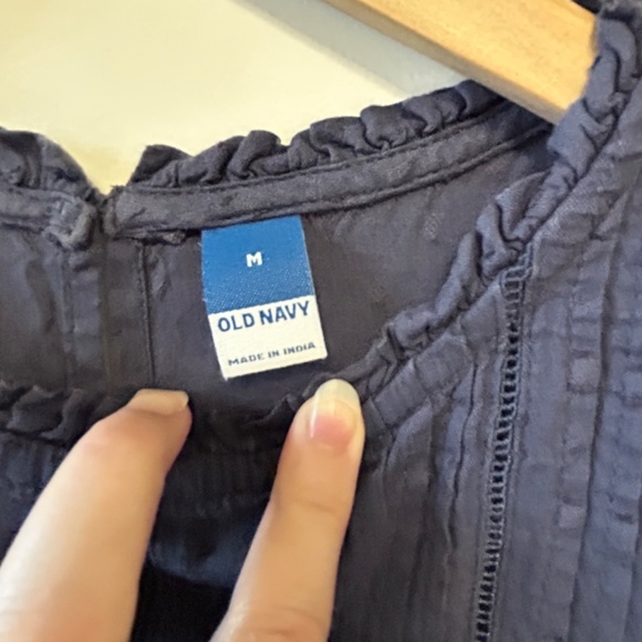 Old Navy Women’s Medium Navy Blue Sundress Elastic Long Sleeves above knee beach - Picture 3 of 9